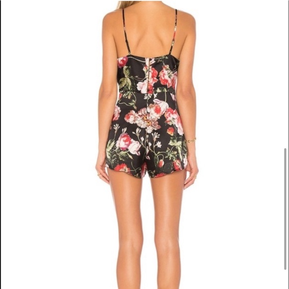 REVOLVE By The Way Brita Floral Satin Cami Romper Dress Black Slip Tie front New - Picture 3 of 13